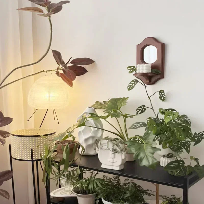 Vintage Wall Mirror with Shelf – Wood Candle Holder Wall Rack Decorative Wall Mirror Axl