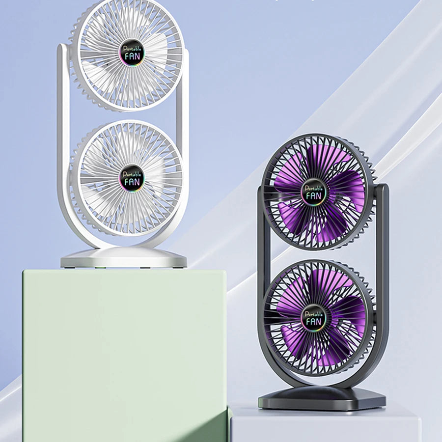 USB Rechargeable Dual-Head Portable Fan – 3-Speed Control Portable Desk Fan Axl