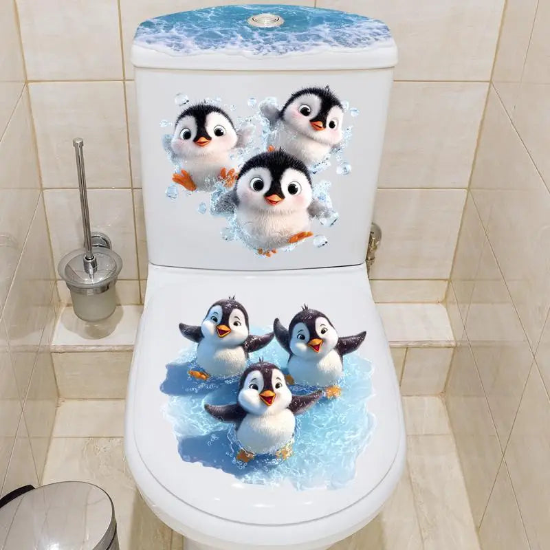 Swimming Penguin Toilet Sticker – Waterproof Bathroom Decal Bathroom Wall Sticker Axl