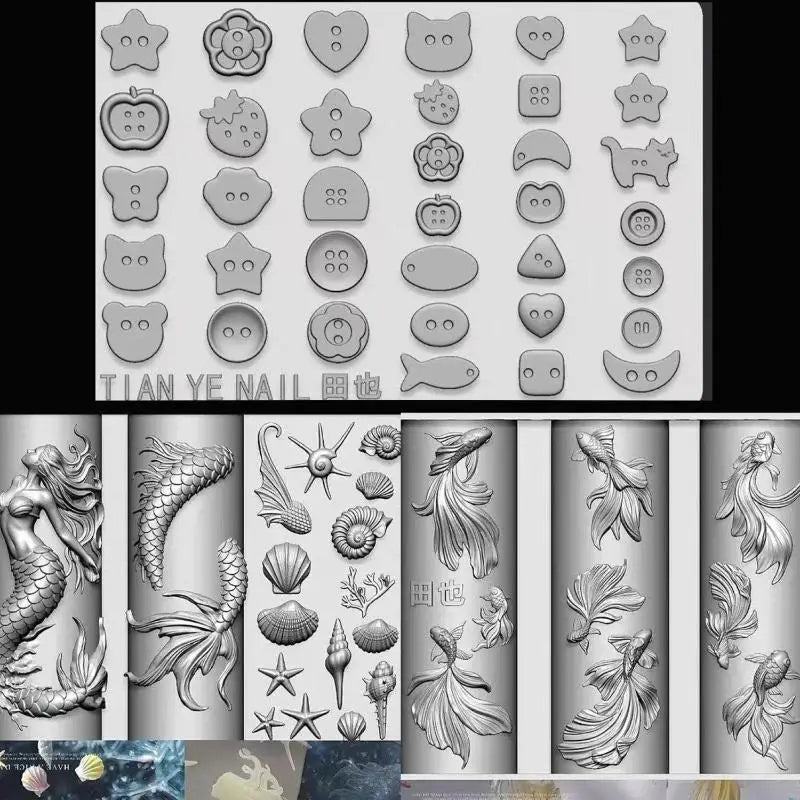 3D Silicone Nail Art Mold – Ocean Mermaid, Koi & Goldfish Nail Art Mold Axl