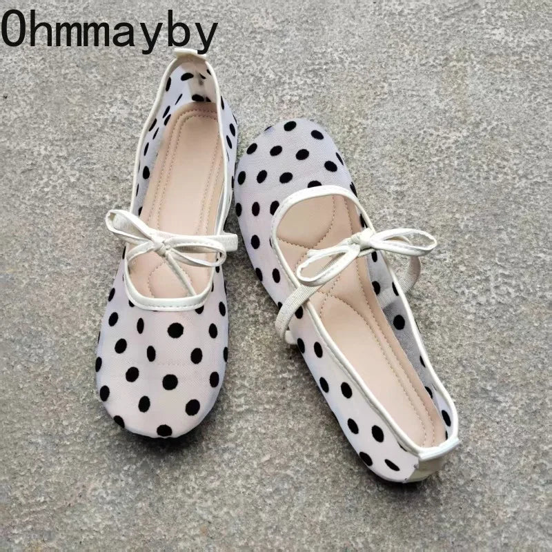 Women's Polka Dot Mesh Ballet Flats – Slip-On Walking Shoes Women's Ballet Flats Axl