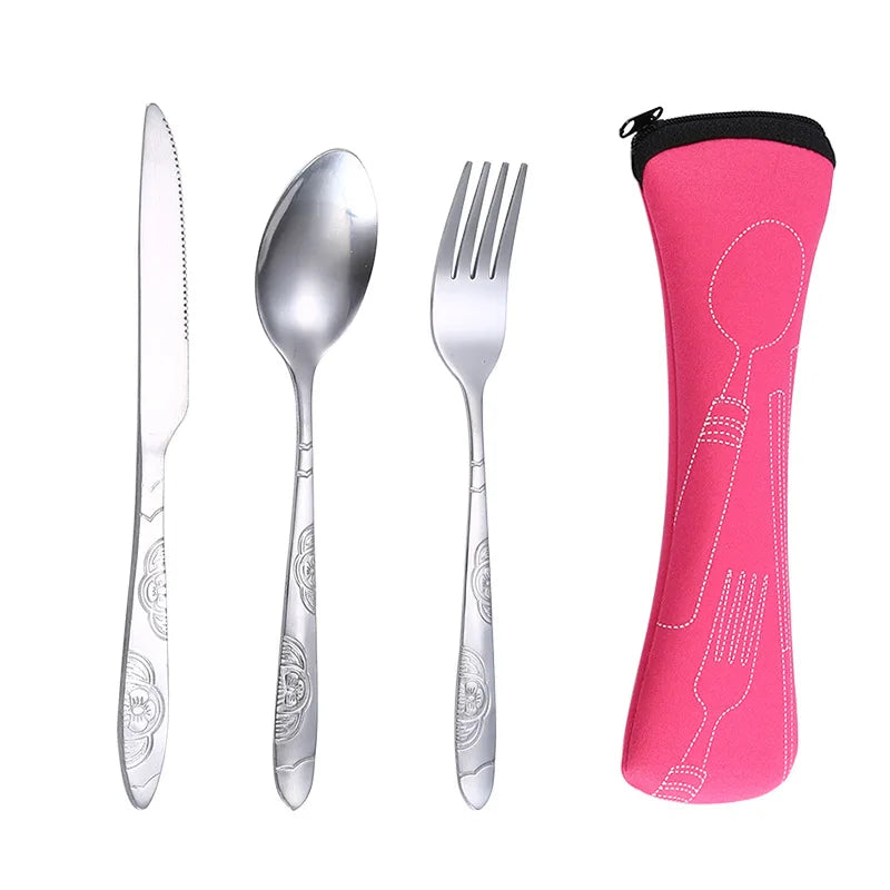 Stainless Steel Travel Cutlery Set with Zipper Pouch – 3 Pc Travel Cutlery Set Axl