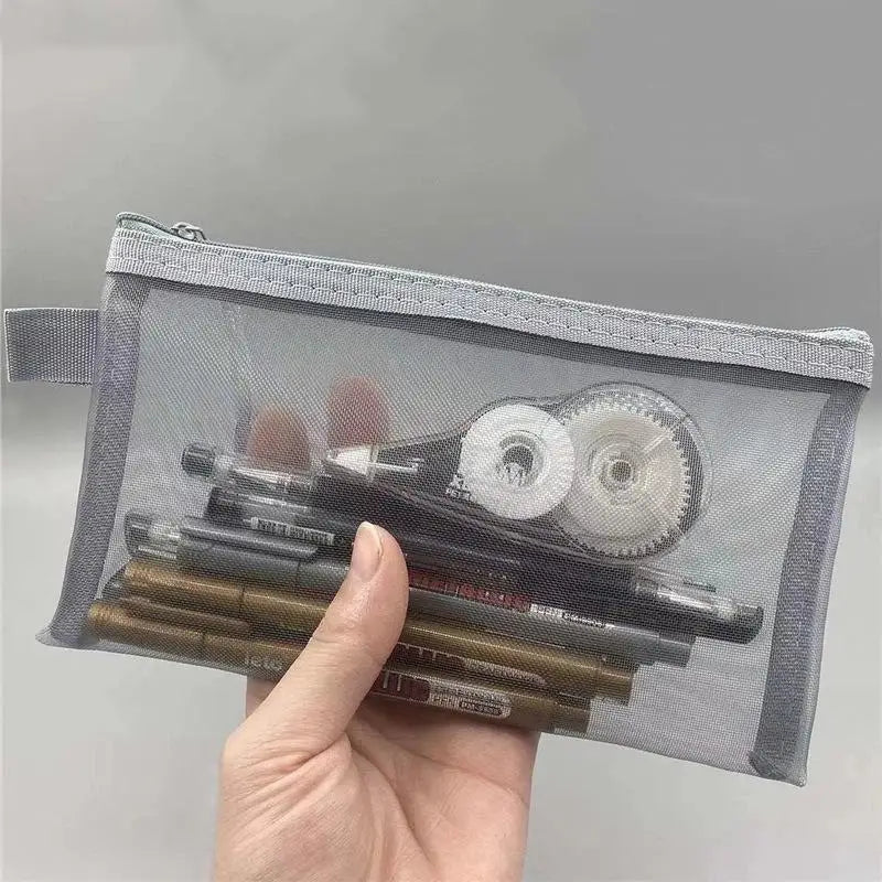 3-Pack Clear Mesh Pencil Cases – Large Nylon Zipper Pouches Mesh Pencil Case Axl