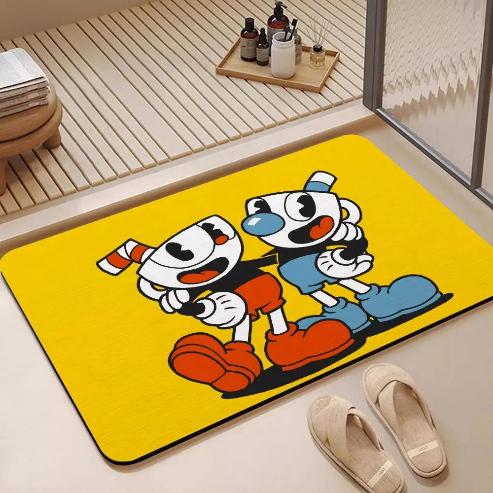 Cuphead & Mugman Diatomite Bath Mat – Anti-Slip, Quick Dry Anime Bath Mat Axl