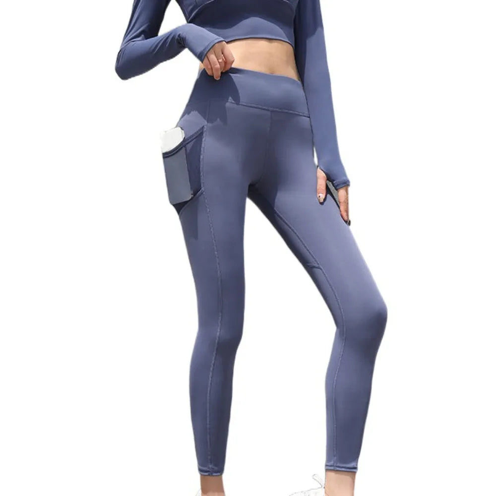 Women's High Waist Yoga Leggings with Mesh Pockets Yoga Leggings Axl Blue-S