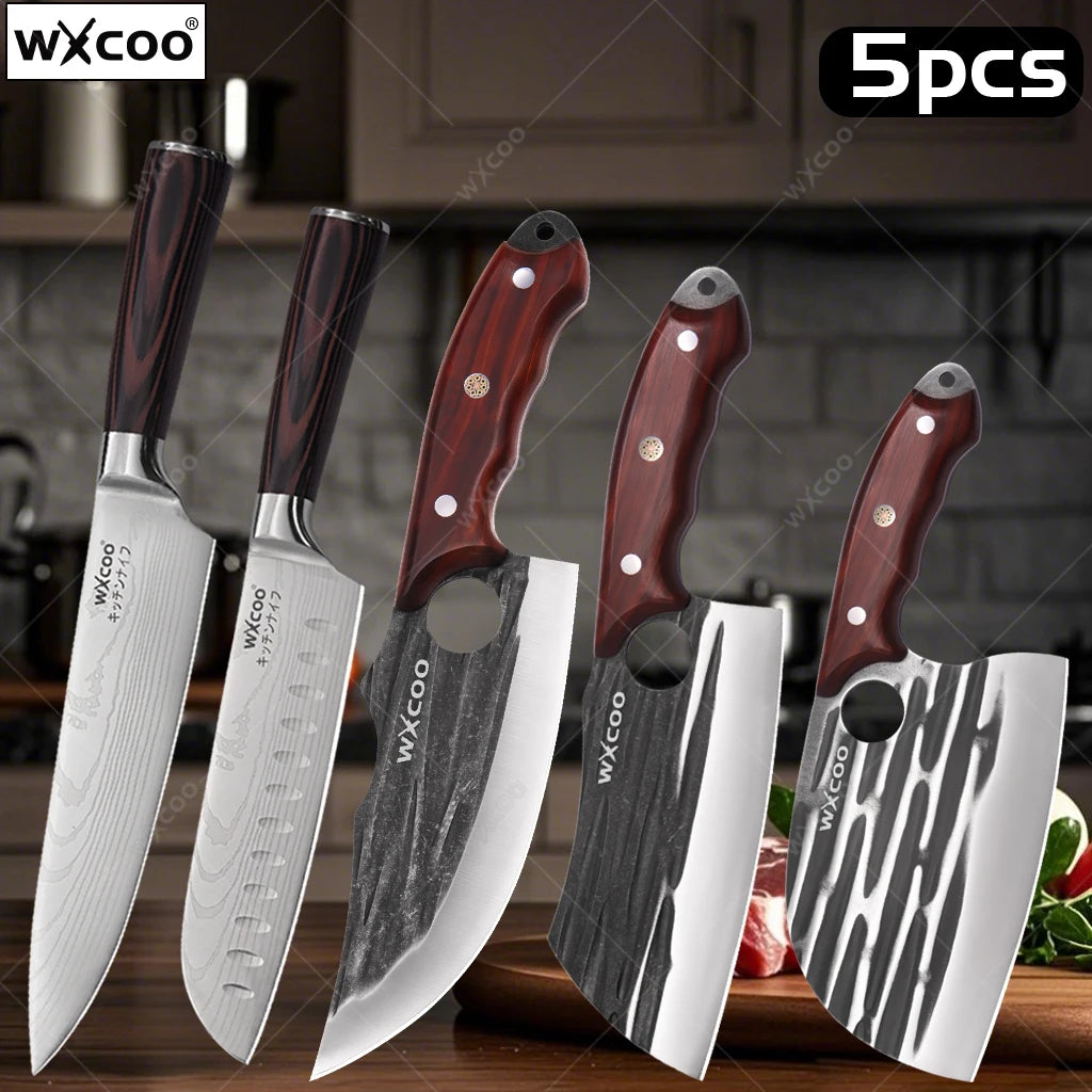 Forged Stainless Steel Meat Cleaver & Japanese Chef Knife Kitchen Knife Set Axl