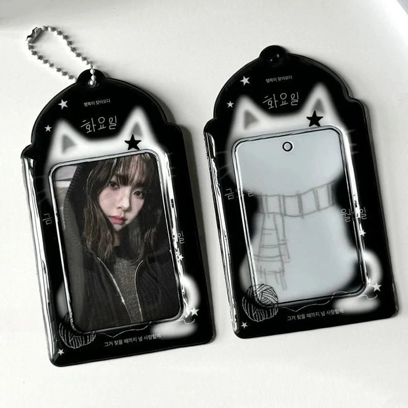 Kawaii Black Cat Photocard Holder Pendant | Card Sleeve Photocard Holder Pendant Axl A1