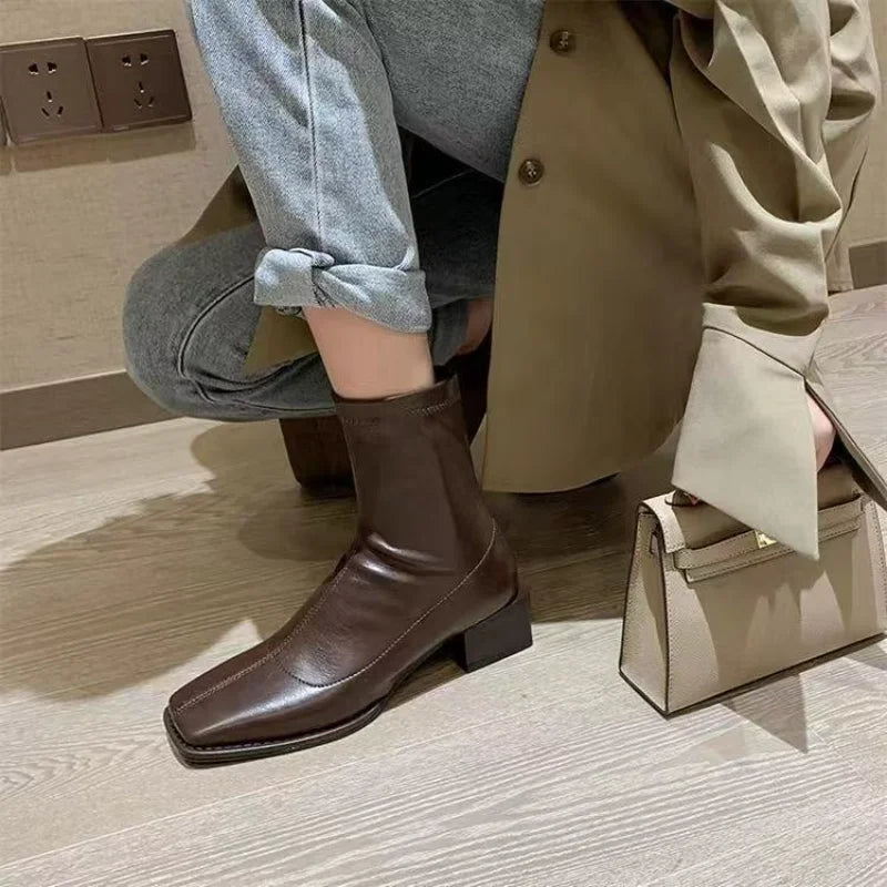 Women's Square Toe Chelsea Ankle Boots – Side Zip Leather Chelsea Ankle Boots Axl