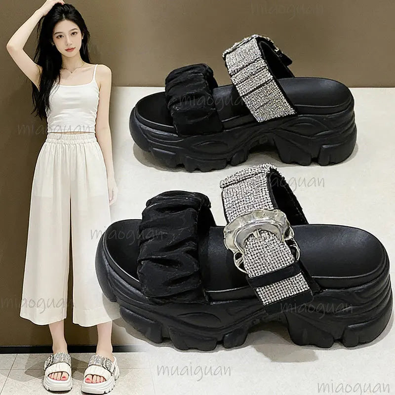Women's Rhinestone Chunky High Heel Sandals – Open Toe 8CM High Heel Sandals Axl