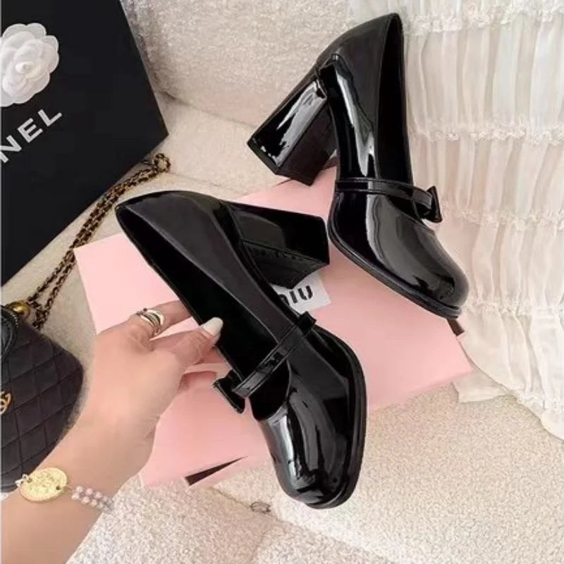 Pink Bow Mary Jane Platform Heels – Women's Square Toe Pumps Mary Jane Heels Axl 35 black