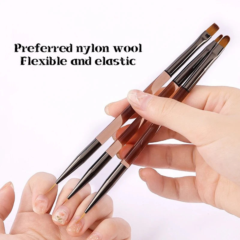 3-Piece Dual-End Nail Art Brush Set – Gel Gradient & Line Pen Nail Art Brush Set Axl