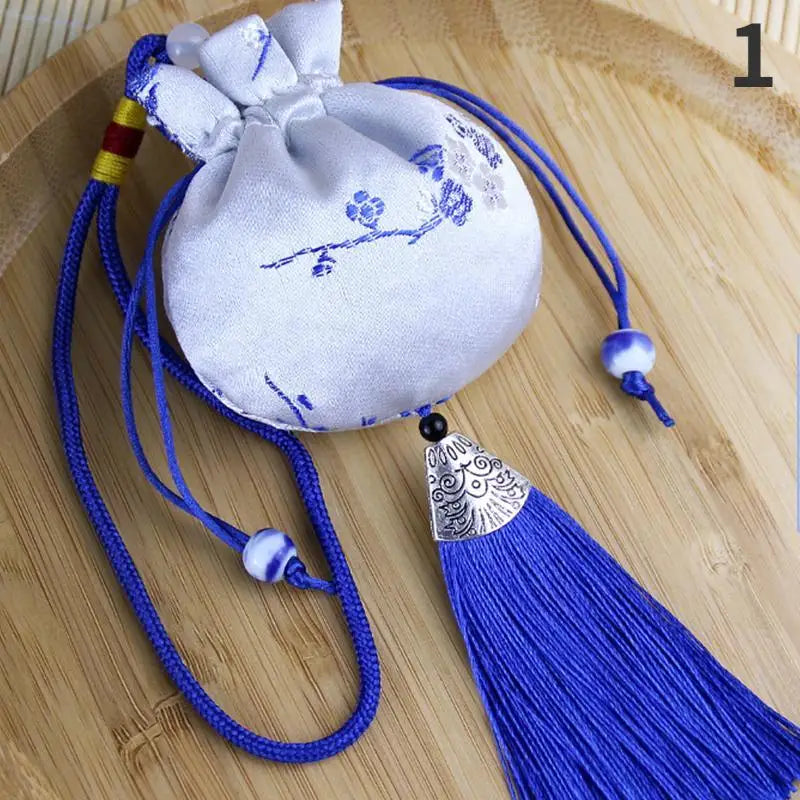 Vintage Brocade Sachet Bag – Hanfu Tassel Car Hang & Storage Decorative Sachet Pouch Axl Blue