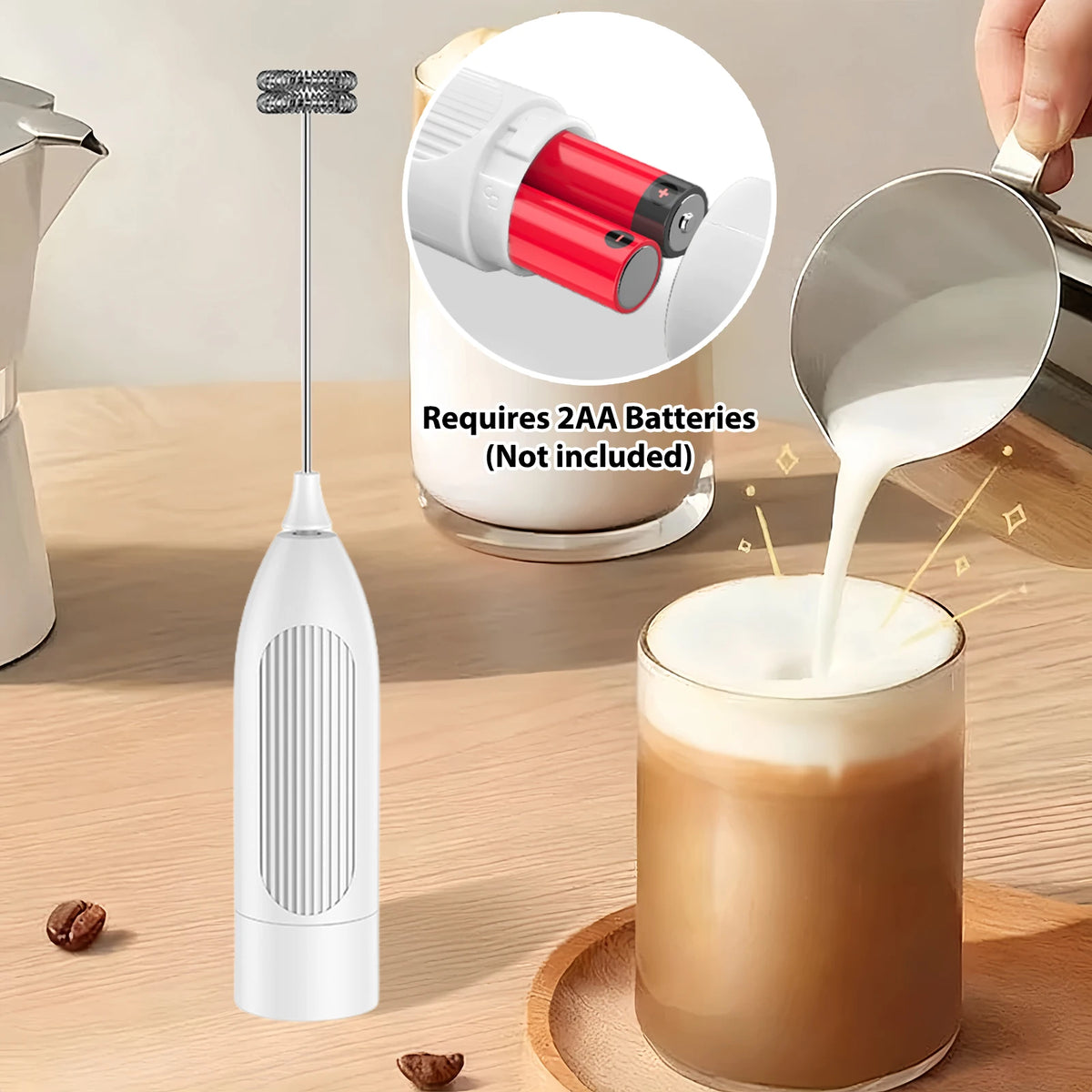 ONEKA Handheld Milk Frother Wand – Battery Operated Mixer Milk Frother Wand Axl White