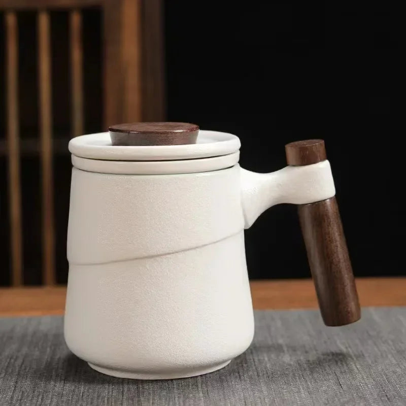 Black Ceramic Tea Mug – Wooden Handle, Filter & Gift Box Ceramic Tea Mug Axl 301-400ml White