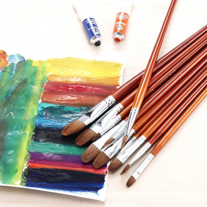 12-Piece Round Tip Paint Brush Set – Acrylic, Oil & Watercolor Paint Brush Set Axl