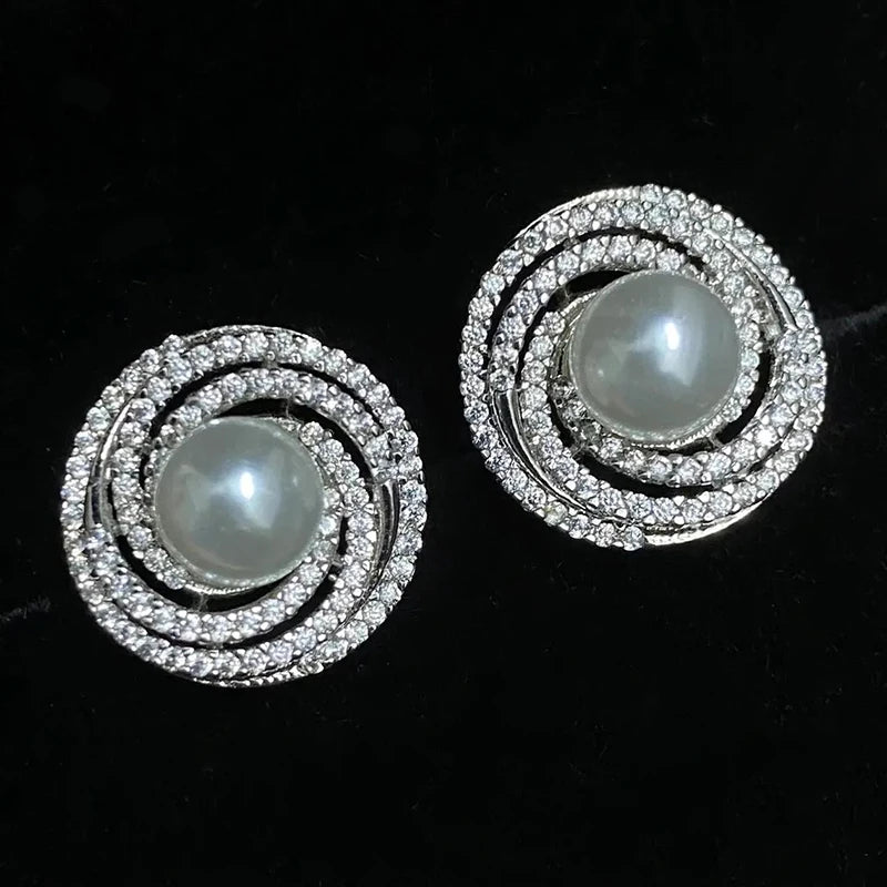 Huitan Pearl & Cubic Zirconia Stud Earrings for Women Stud Earrings Axl