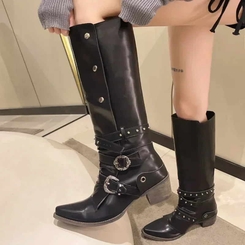 Women's Pointed Toe Mid-Calf Block Heel Boots | Sizes 5–14 Mid-Calf Boots Axl