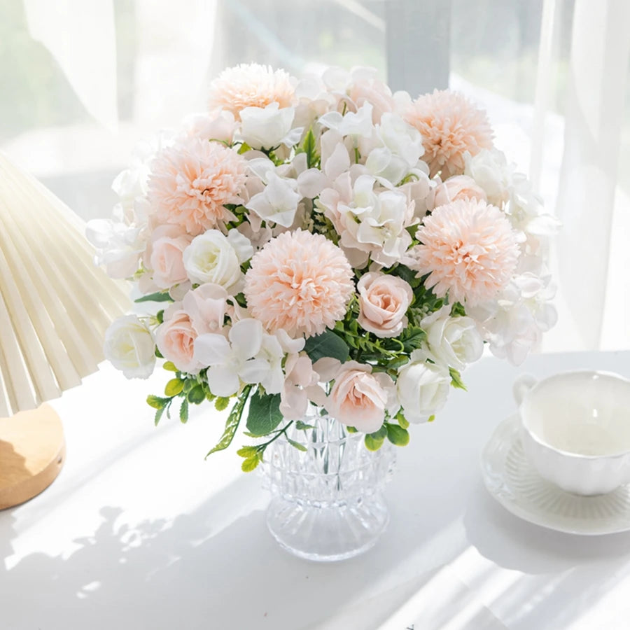 Silk Rose & Chrysanthemum Bouquet – Wedding Garden Decor Artificial Silk Bouquet Axl