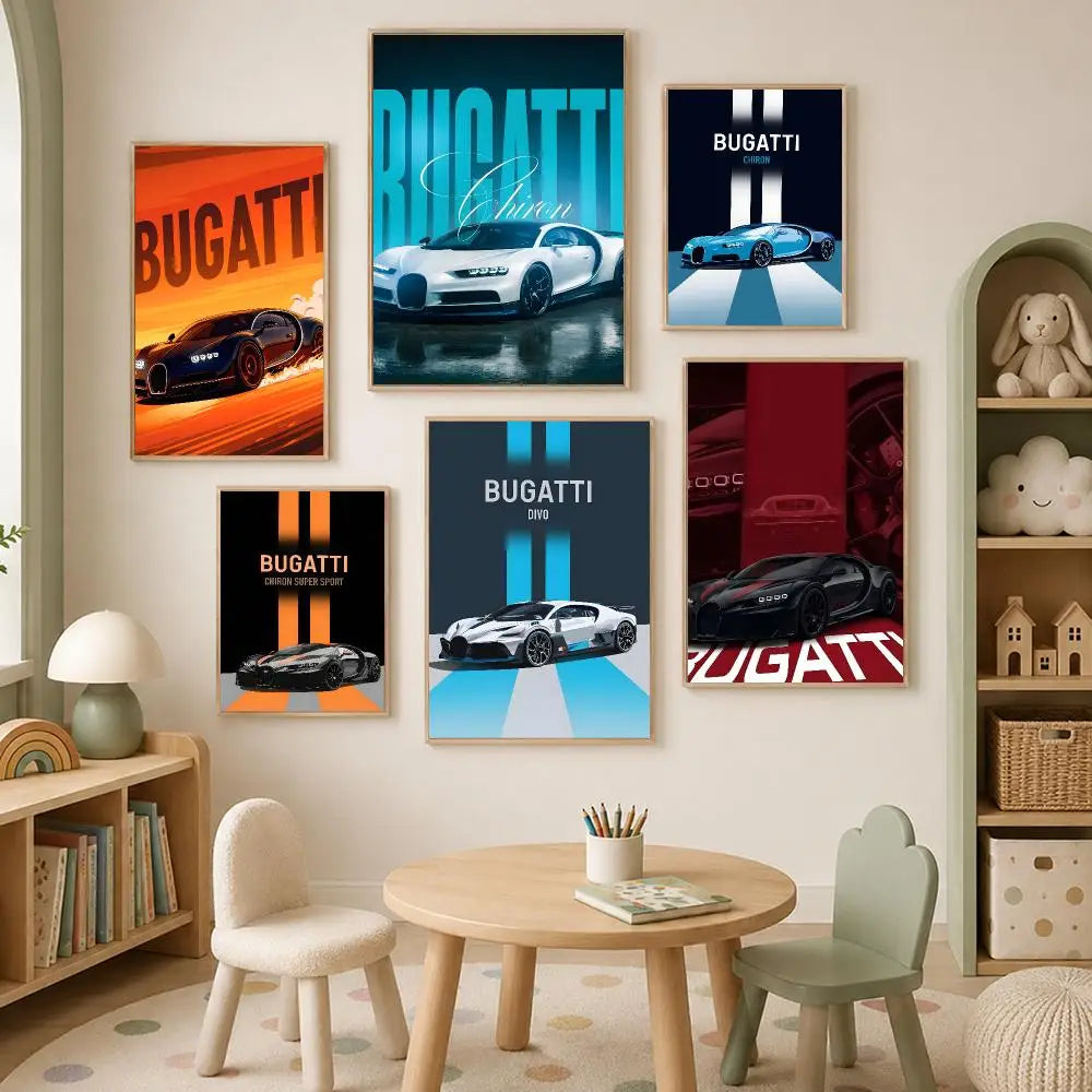 Bugatti Wall Art Poster – Self-Stick HD Waterproof Car Decor Wall Art Poster Axl