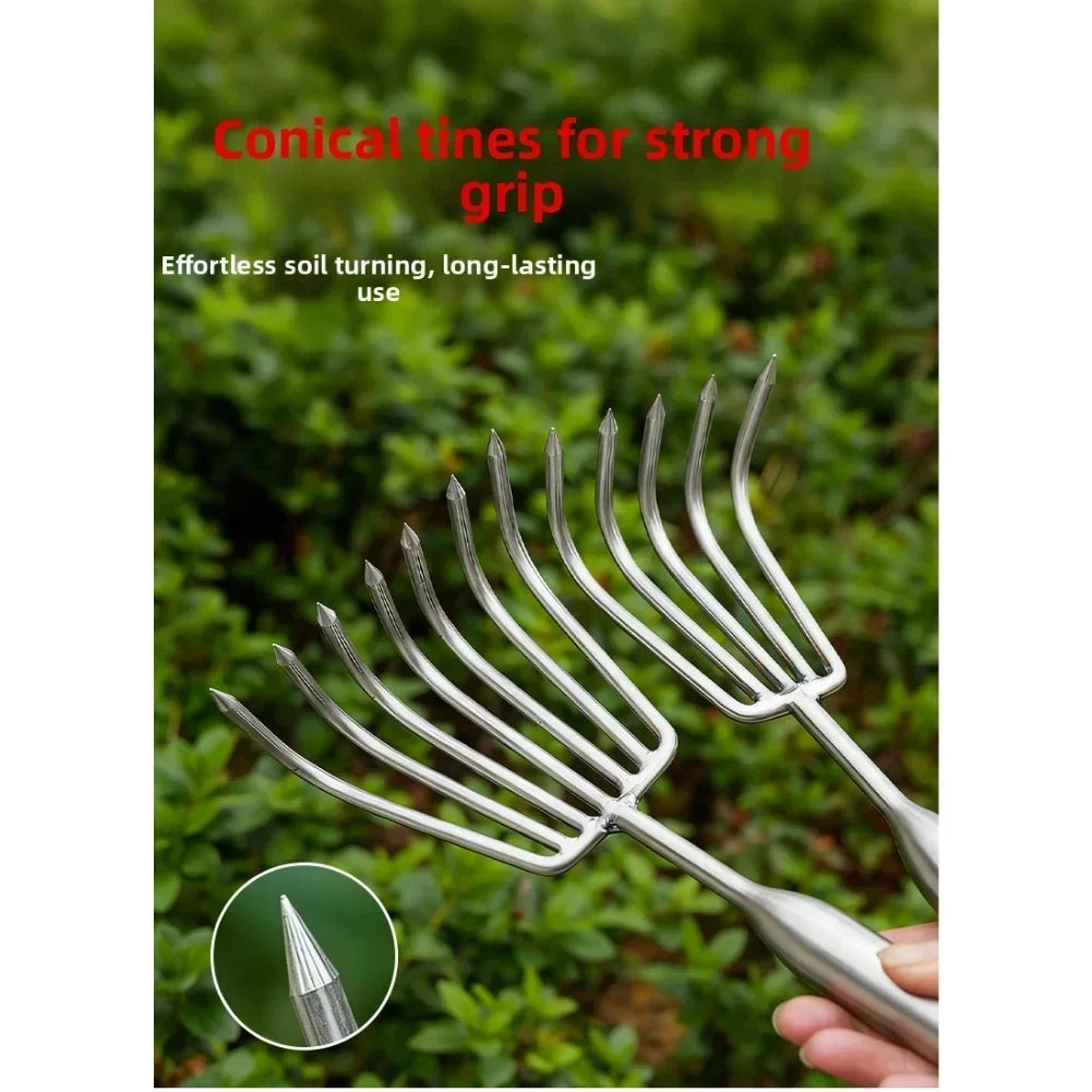 Stainless Steel Garden Rake – Ergonomic Cultivator & Weeder Garden Cultivator Rake Axl
