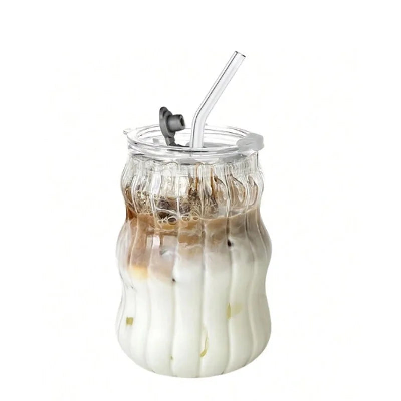 KEMORELA 500ml Heat-Resistant Striped Glass Tumbler Mug Glass Tumbler Axl D 401-500ml