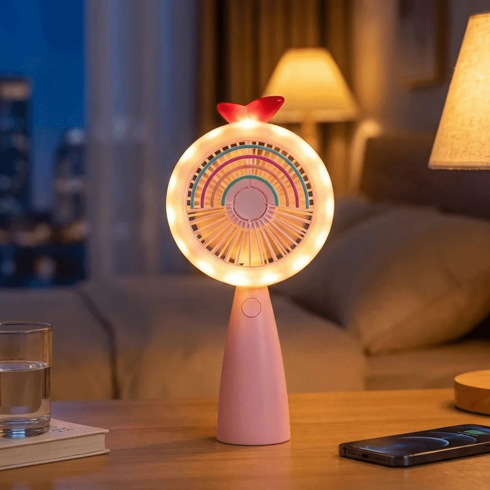 Handheld Mini Fan with Rainbow LED Light – USB Rechargeable Handheld Mini Fan Axl