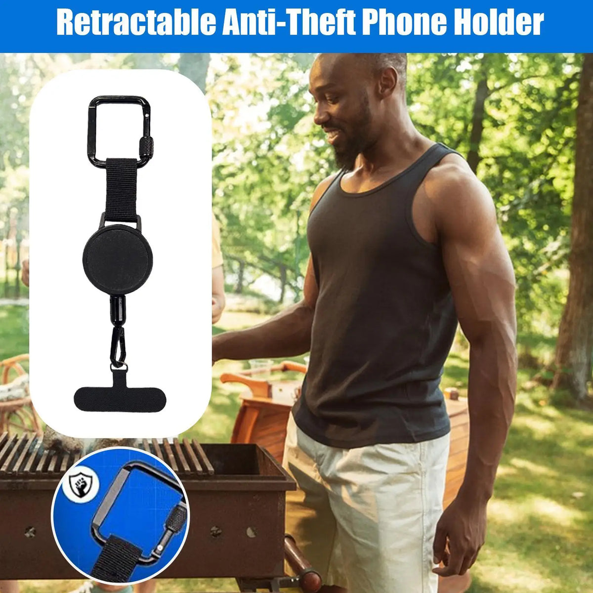 Retractable Phone Tether with Carabiner – Anti-Drop Lanyard Phone Safety Tether Axl