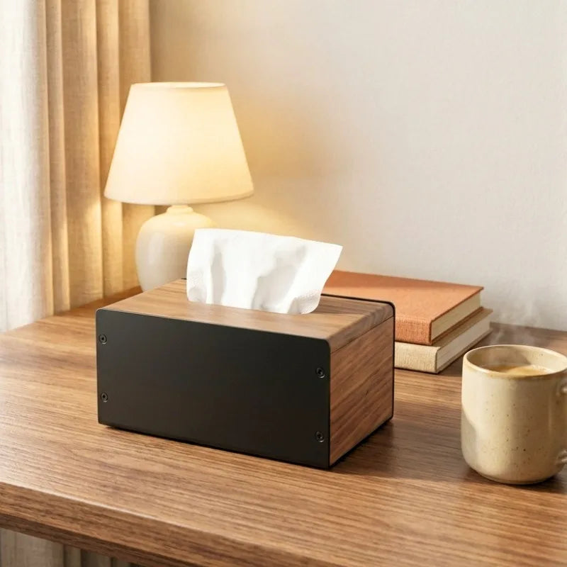 Wooden Vintage Tissue Box Cover – Black Walnut Napkin Case Tissue Box Cover Axl