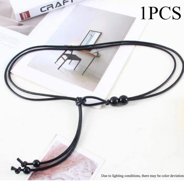 Women's Adjustable Slim Faux Leather Belt with Bead Accents Women's Fashion Belt Axl 01-1PCS
