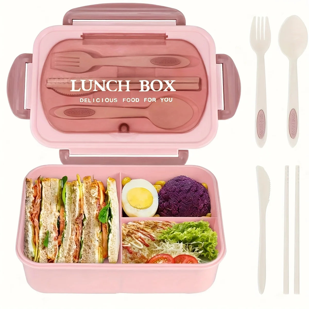 Partitioned Thermal Lunch Box – Microwave Safe, 3 Colors Thermal Lunch Box Axl Pink color
