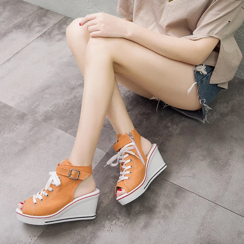 Women's Platform Wedge Sandals – Open Toe Zip Summer Shoes Platform Wedge Sandals Axl