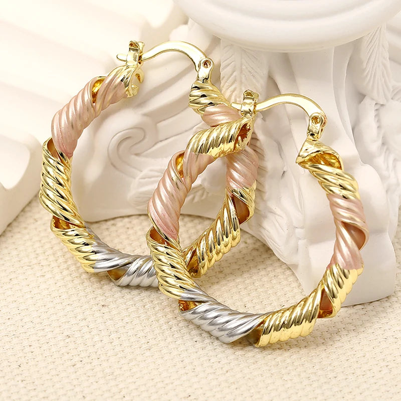 Huitan Three-Tone Metallic Hoop Earrings – Women's Fashion Hoop Earrings Axl E4514