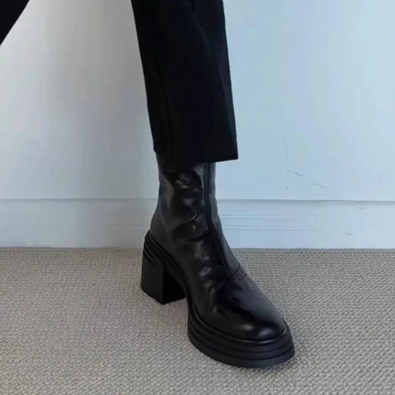 Women's Retro Ankle Boots – Thick Wedge Heel Zip-Up Booties Ankle Boots Axl
