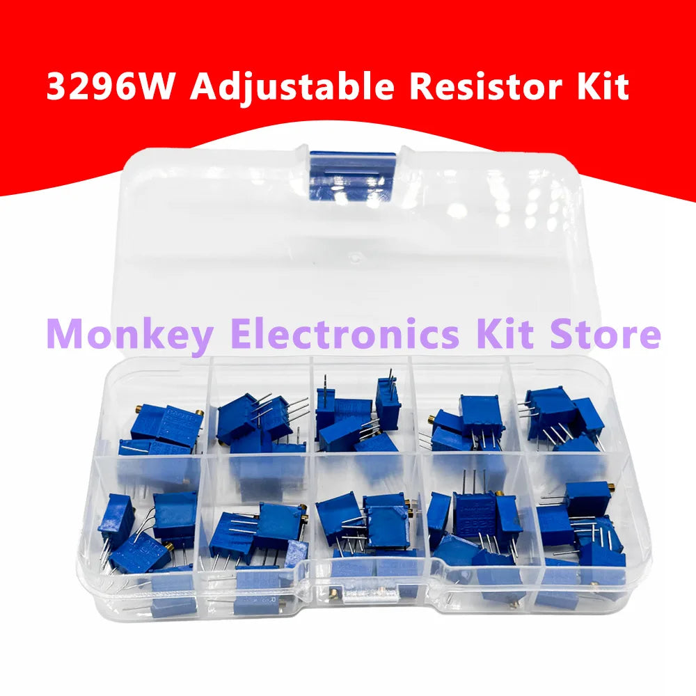 50-Piece 3296W Multiturn Trimmer Potentiometer Kit + Box Trimmer Potentiometer Kit Axl