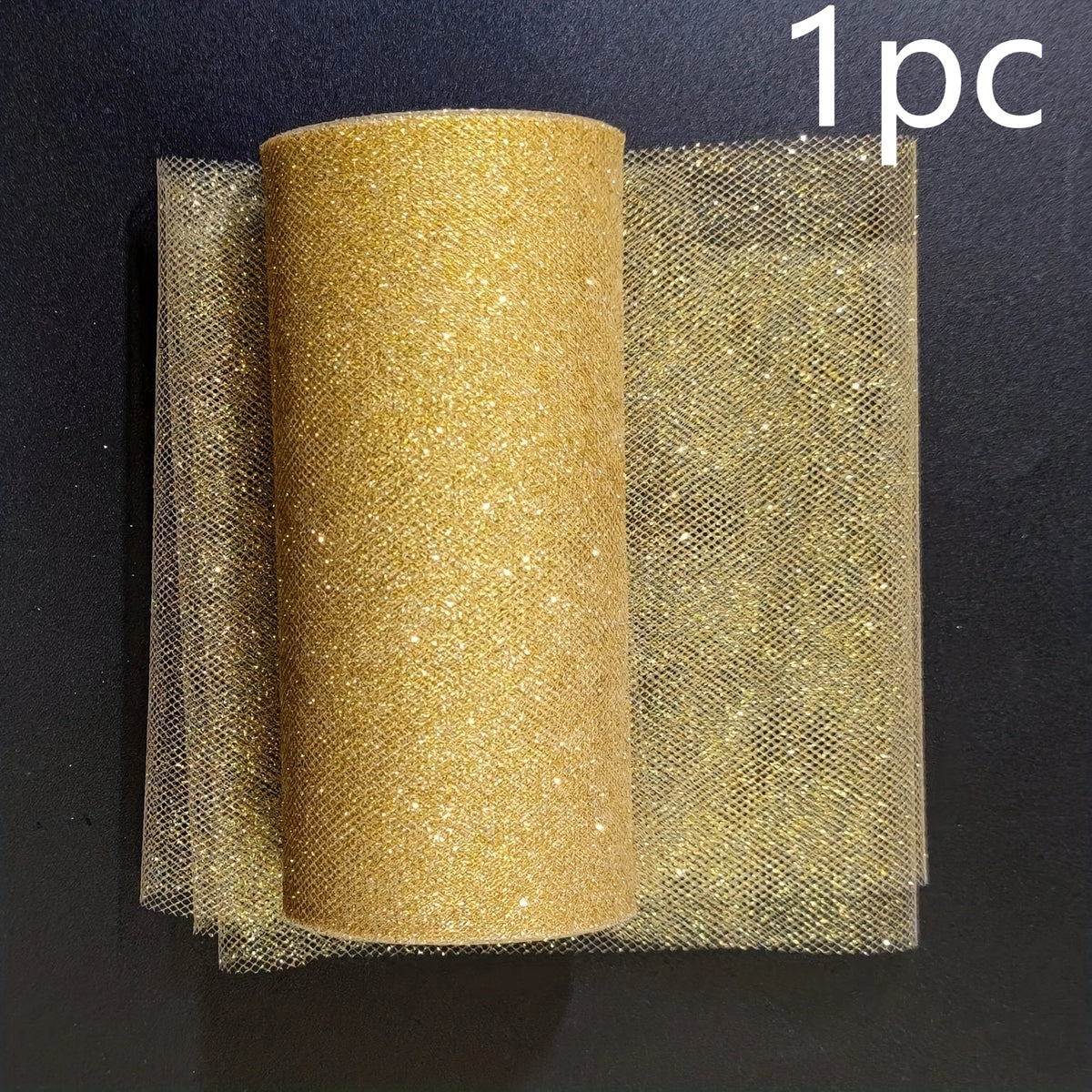 Gold Glitter Tulle Roll – 6" x 25 Yds Shimmer Mesh Ribbon Craft Fabric Ribbon Axl Golden-1pc 15cmX22.8M
