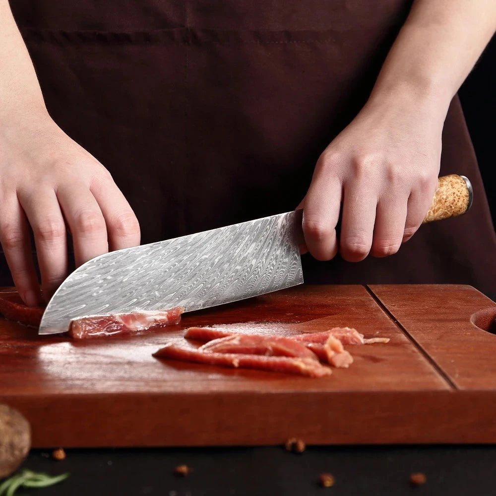 67-Layer Damascus Steel Santoku Knife – Sharp Kitchen Knife Damascus Kitchen Knife Axl