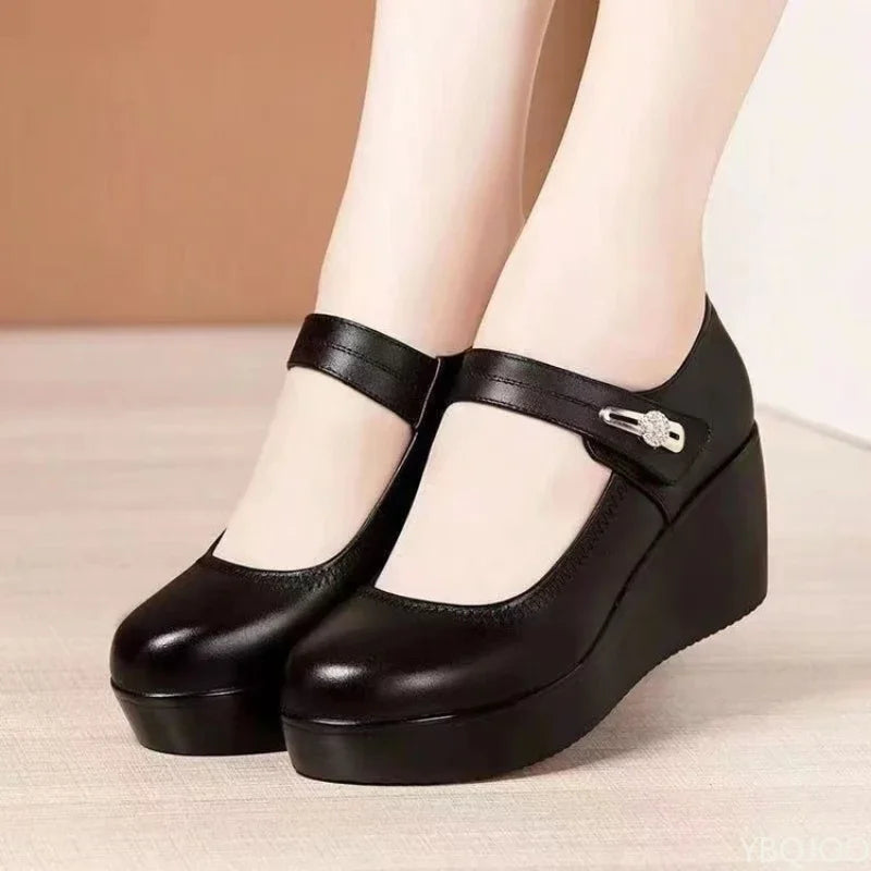 Women's Round Toe Slope Wedge Heel Pumps – Casual Comfort Wedge Heel Pumps Axl