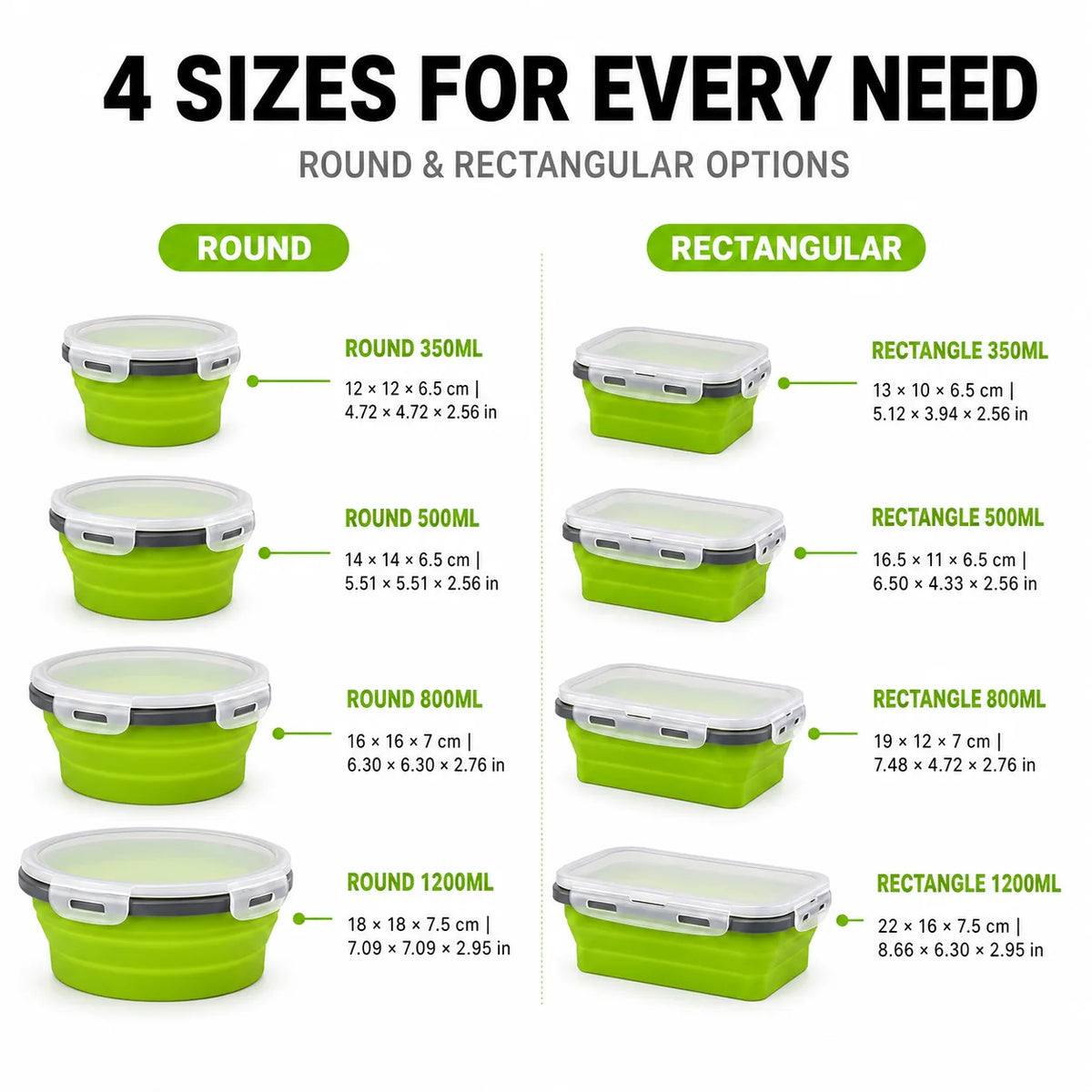 Uwhise 4-Size Collapsible Silicone Bento Lunch Box Set Silicone Food Containers Axl