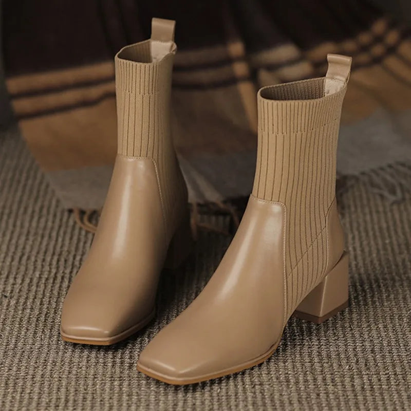 Women's Knitted Chelsea Ankle Boots – Slip-On Block Heel Chelsea Ankle Boots Axl
