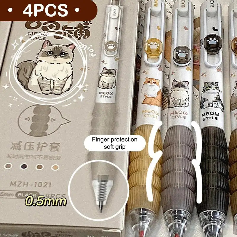 4-Pack Kawaii Cat Gel Pens – Retractable Black Ink Writing Pens Kawaii Gel Pen Set Axl Default Title