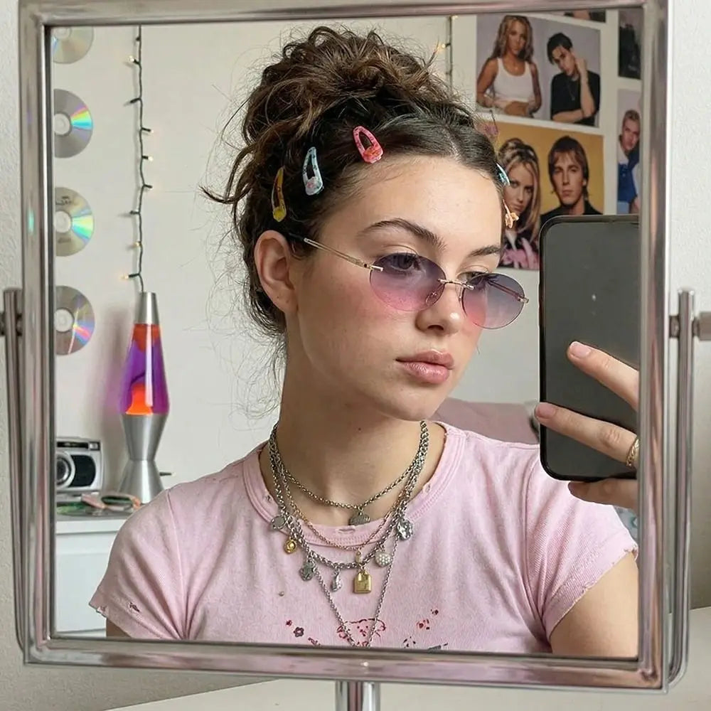 Vintage Rimless Oval Sunglasses – Gradient Lens Women's Fashion Oval Sunglasses Axl