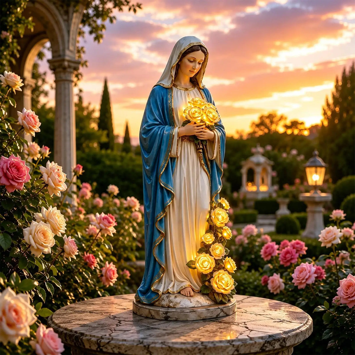 Mary Goddess Statue Garden Light – LED Rose Outdoor Décor Garden Statue Light Axl