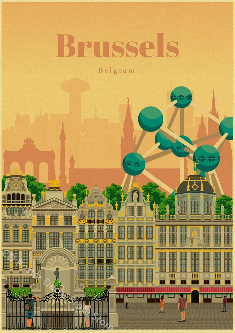 World Cities Retro Travel Poster – Rome Paris Sydney Dubai Art Travel Wall Poster Axl 13 A3 16.5x11.8inch