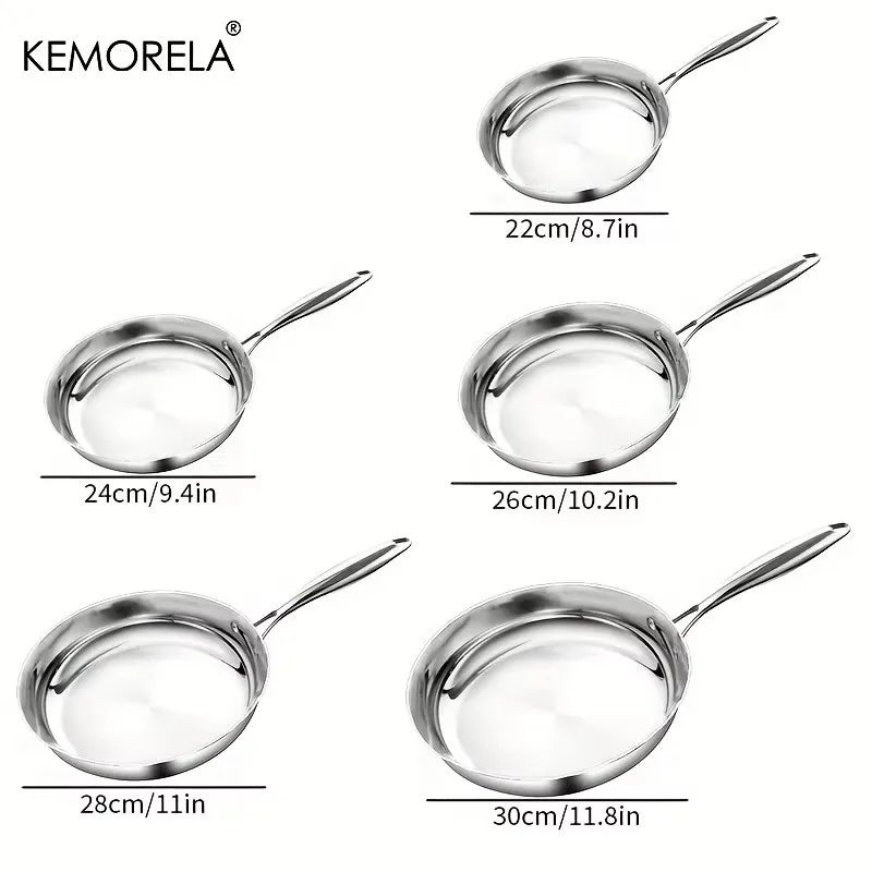 KEMORELA 304 Stainless Steel Skillet – Uncoated 3-Layer Pan Stainless Steel Skillet Axl