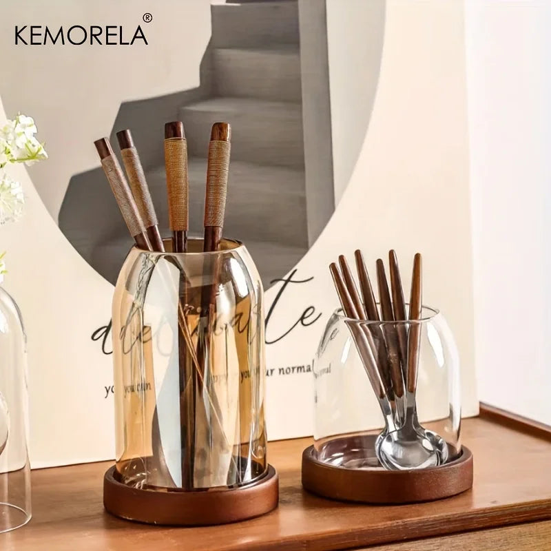 KEMORELA Glass Utensil Storage Jar with Tray – Kitchen Organizer Utensil Storage Organizer Axl