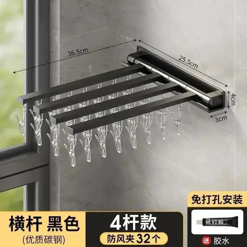 Folding Wall-Mounted Drying Rack – Punch-Free Multi-Use Folding Drying Rack Axl A-Black-4