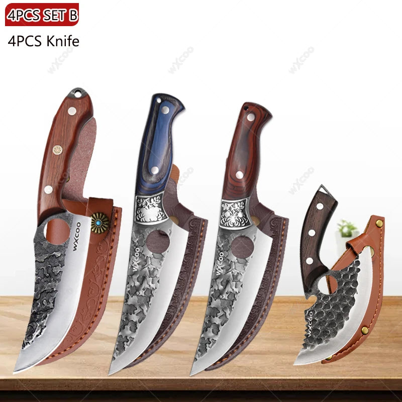 WXCOO Forged Boning & Cleaver Chef Knife | High Carbon Steel Forged Chef Knife Axl 4PCS B
