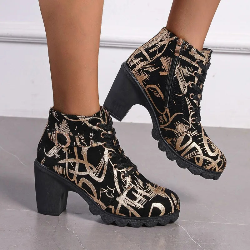 Women's Lace-Up Ankle Boots – Square Heel & Anti-Slip Sole Ankle Boots Axl