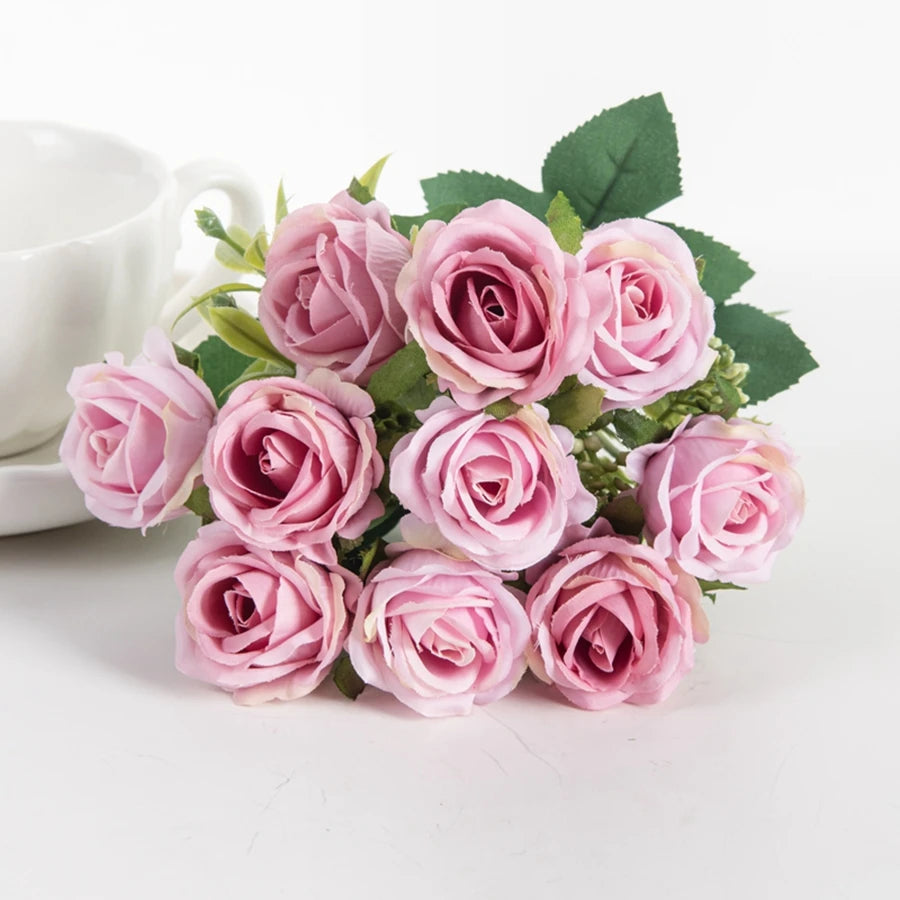 10-Head Silk White Rose Bundle – Wedding & Home Decor Artificial Flower Bundle Axl Deep Pink 1pc