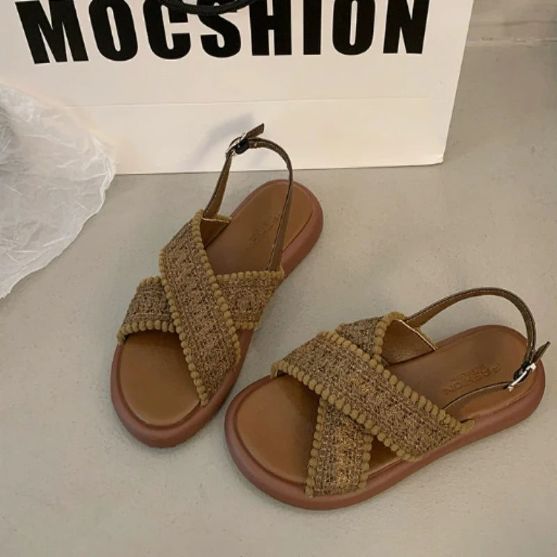 Women's Lace Cross-Strap Wedge Slides – Summer Sandals Wedge Slide Sandals Axl